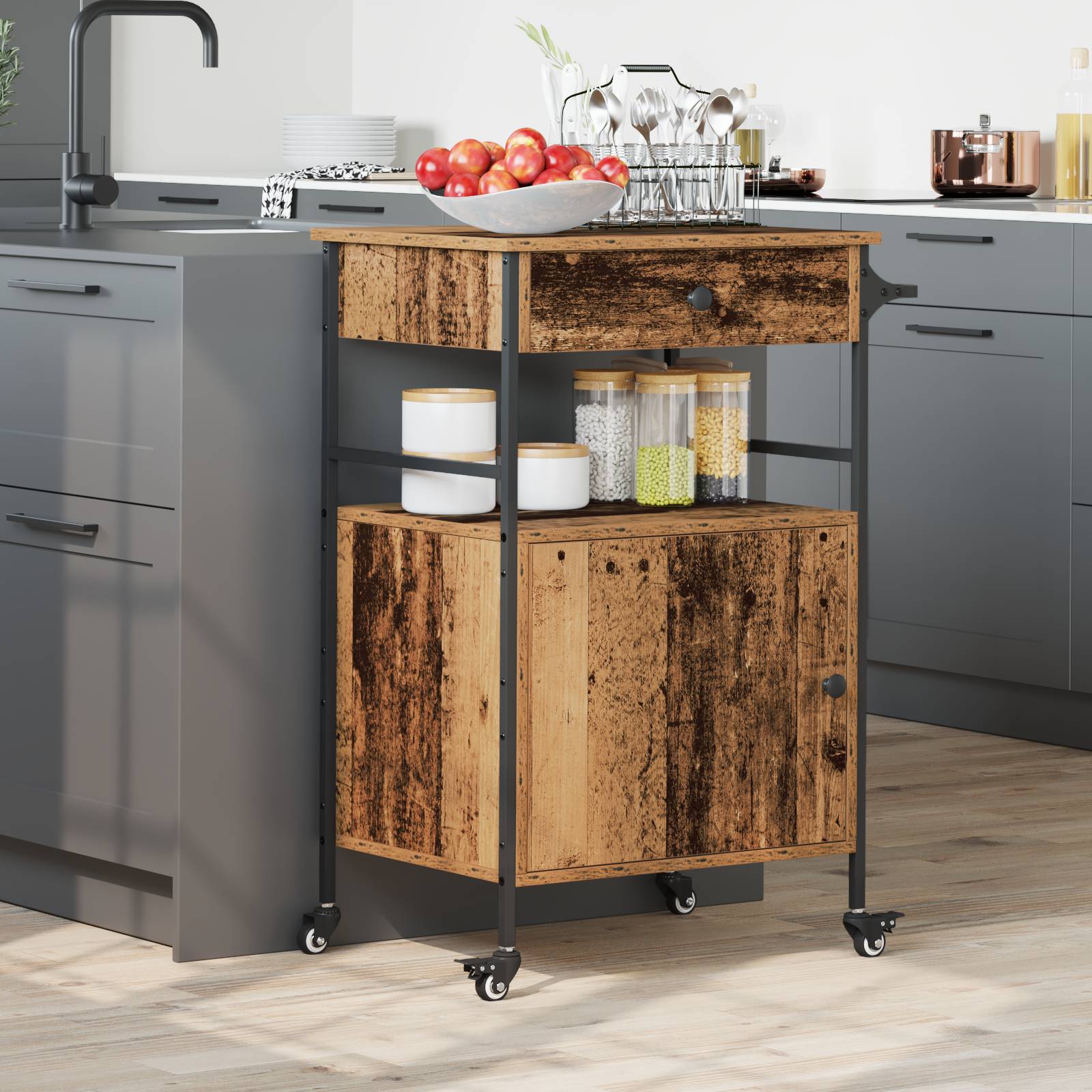 vidaXL Küchentrolley Alt Holz 56x43x89,5 cm Hergestelltes Holz