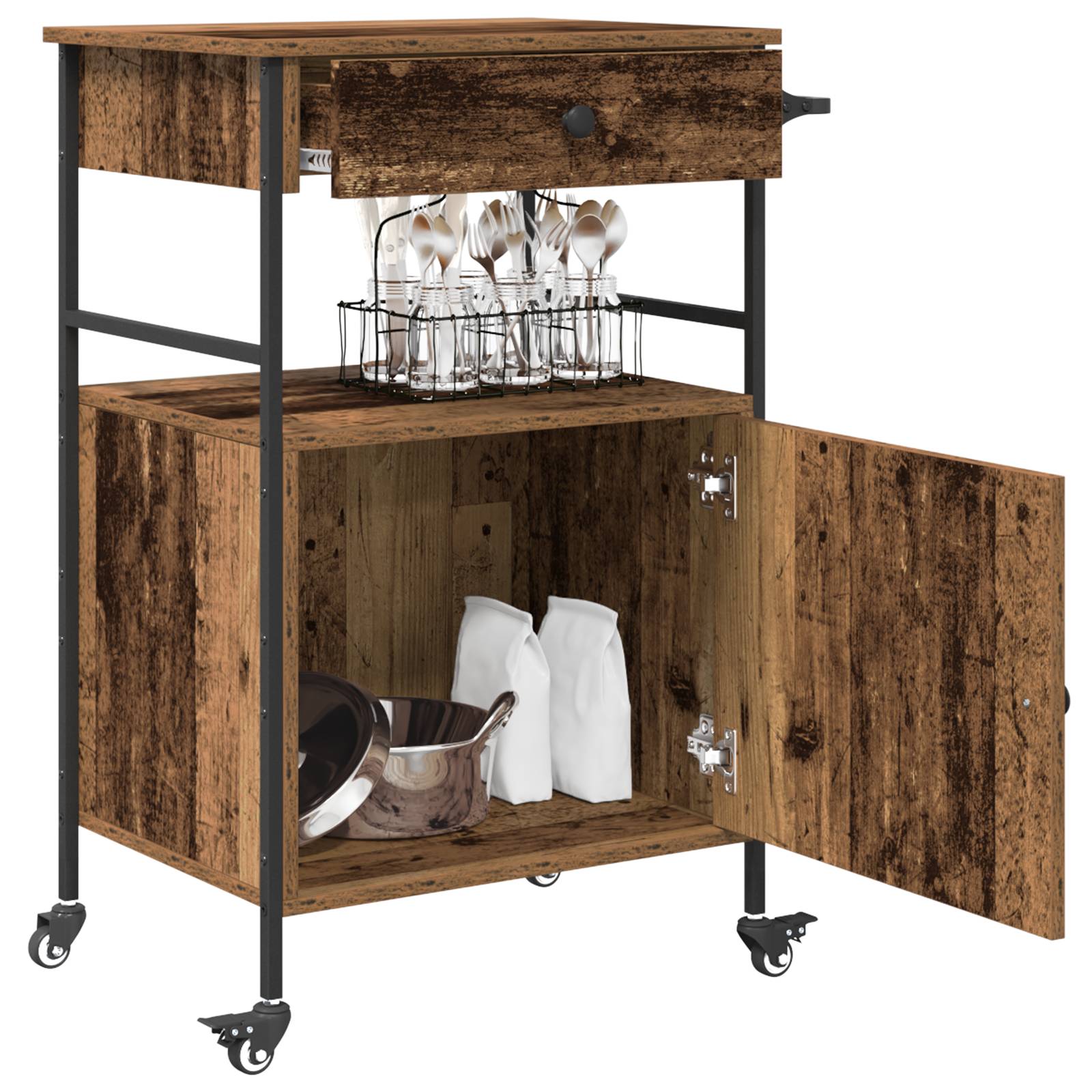 vidaXL Küchentrolley Alt Holz 56x43x89,5 cm Hergestelltes Holz