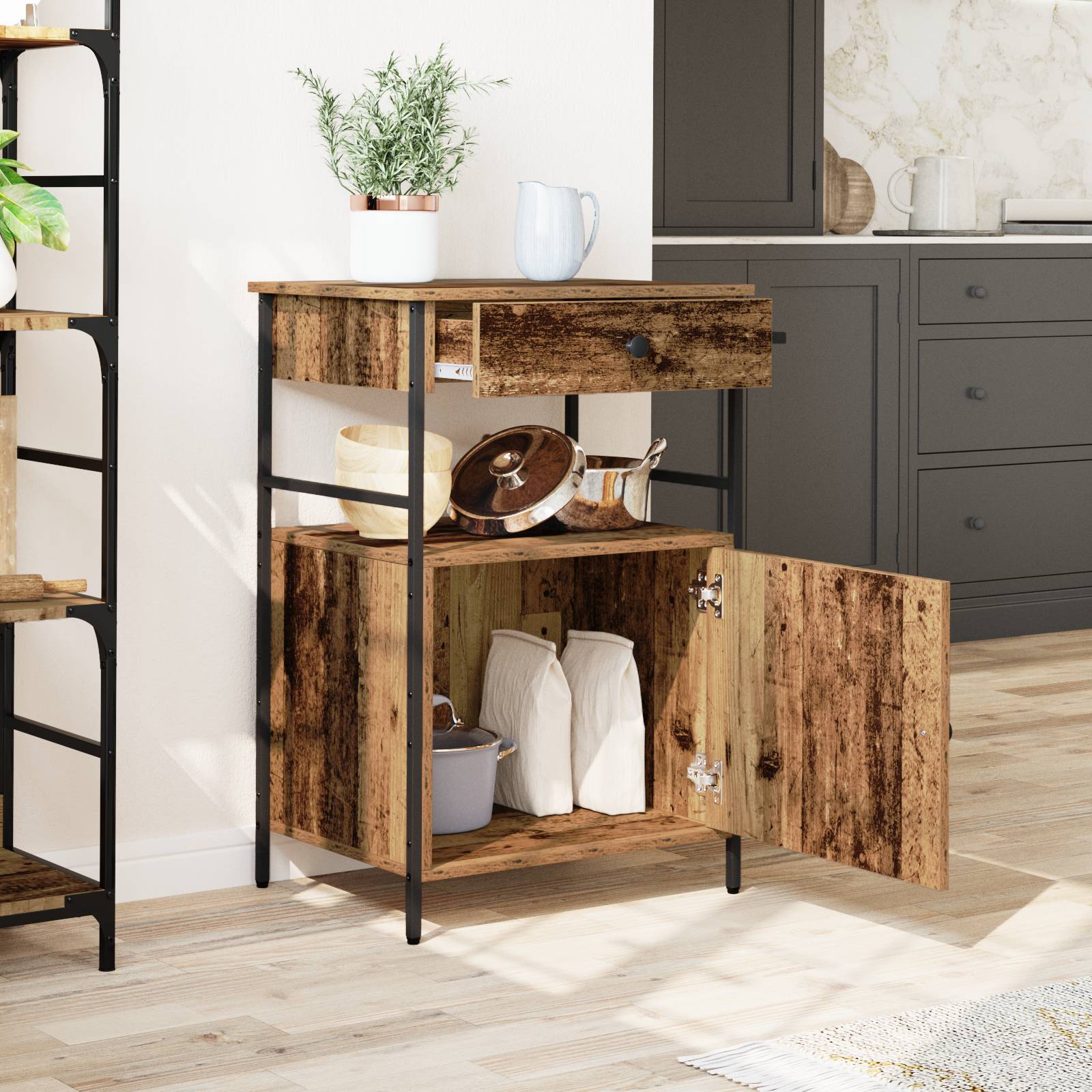 vidaXL Küchentrolley Alt Holz 56x43x89,5 cm Hergestelltes Holz
