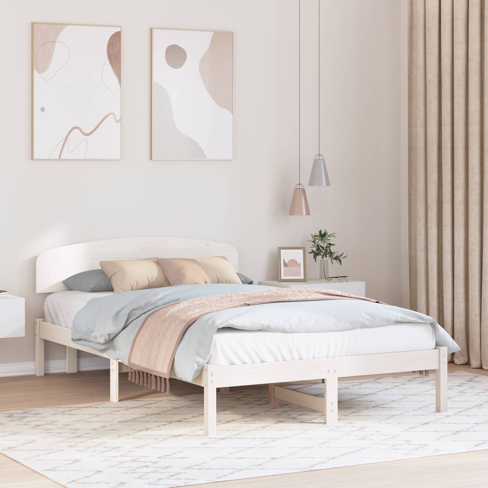 vidaXL Bettgestell mit Kopfteil Weiß 135x190 cm Massivholz Kiefer