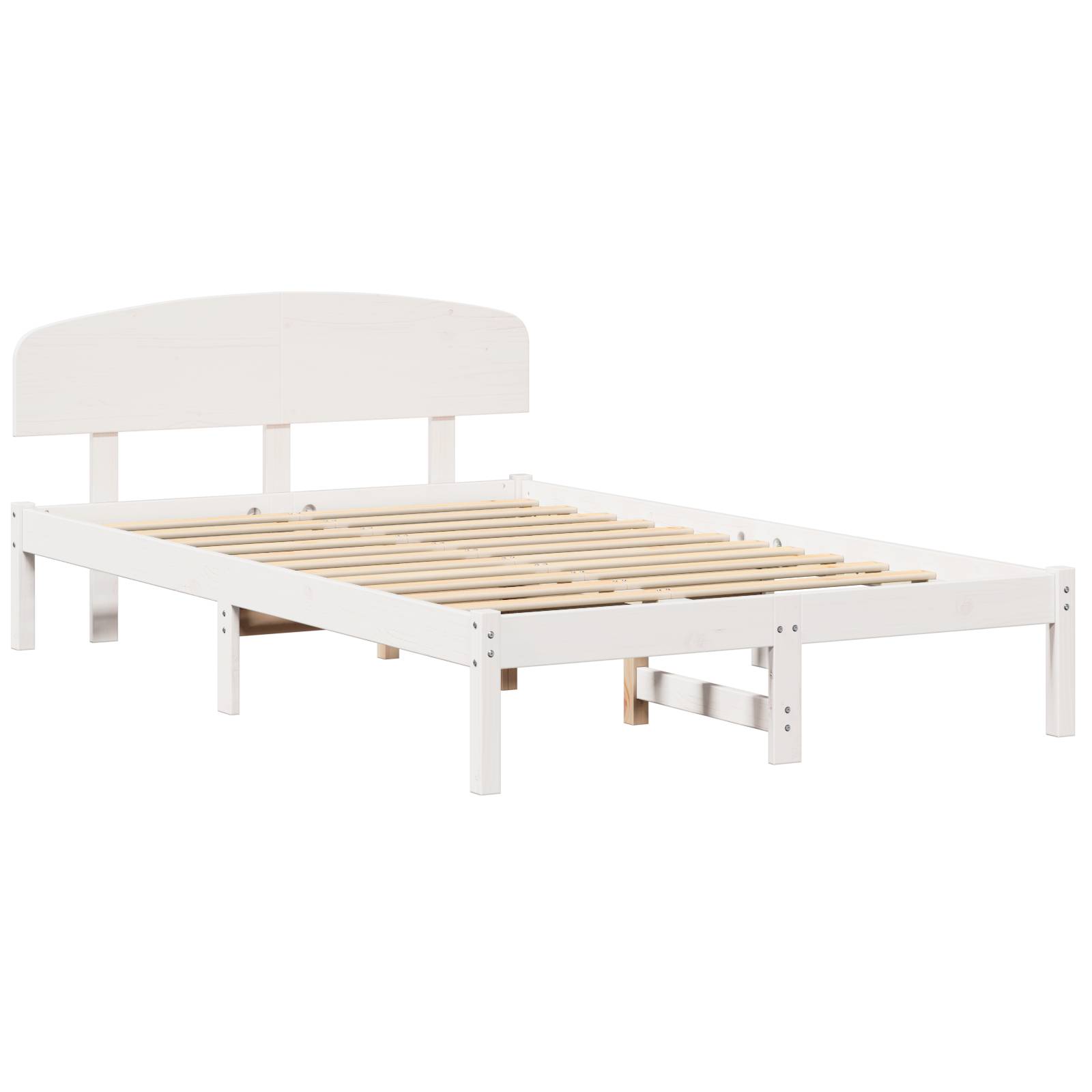 vidaXL Bettgestell mit Kopfteil Weiß 135x190 cm Massivholz Kiefer