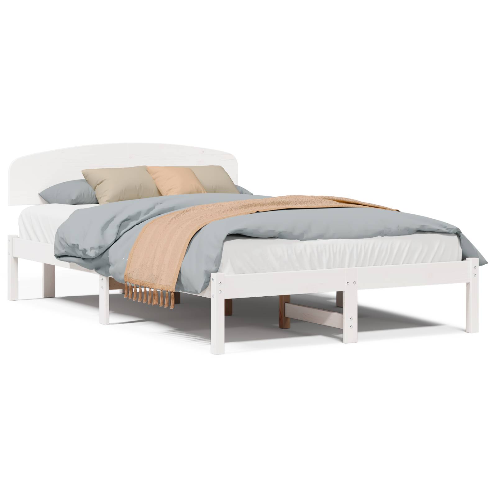 vidaXL Bettgestell mit Kopfteil Weiß 135x190 cm Massivholz Kiefer