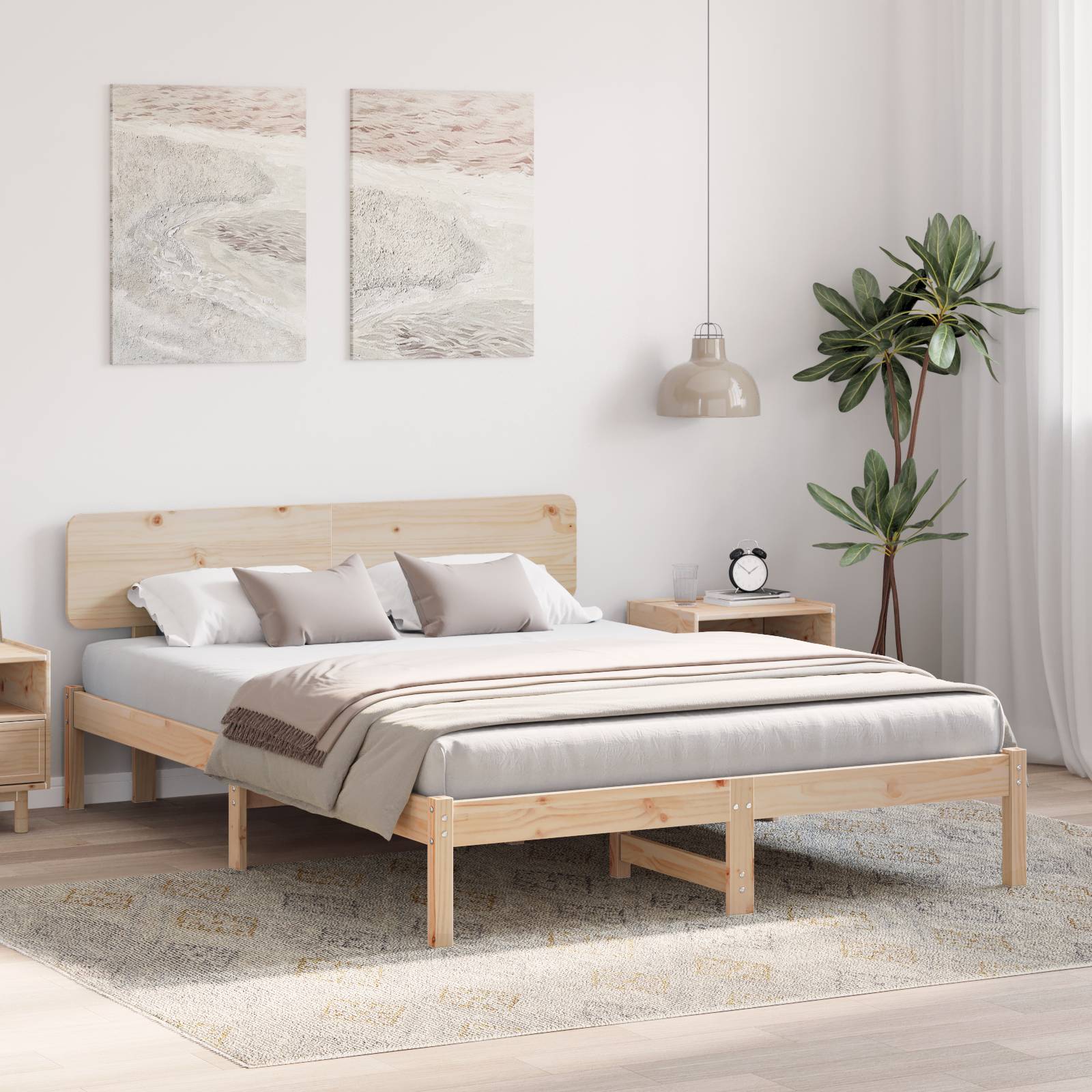 vidaXL Bettgestell mit Kopfteil 200x200 cm Massivholz Kiefer