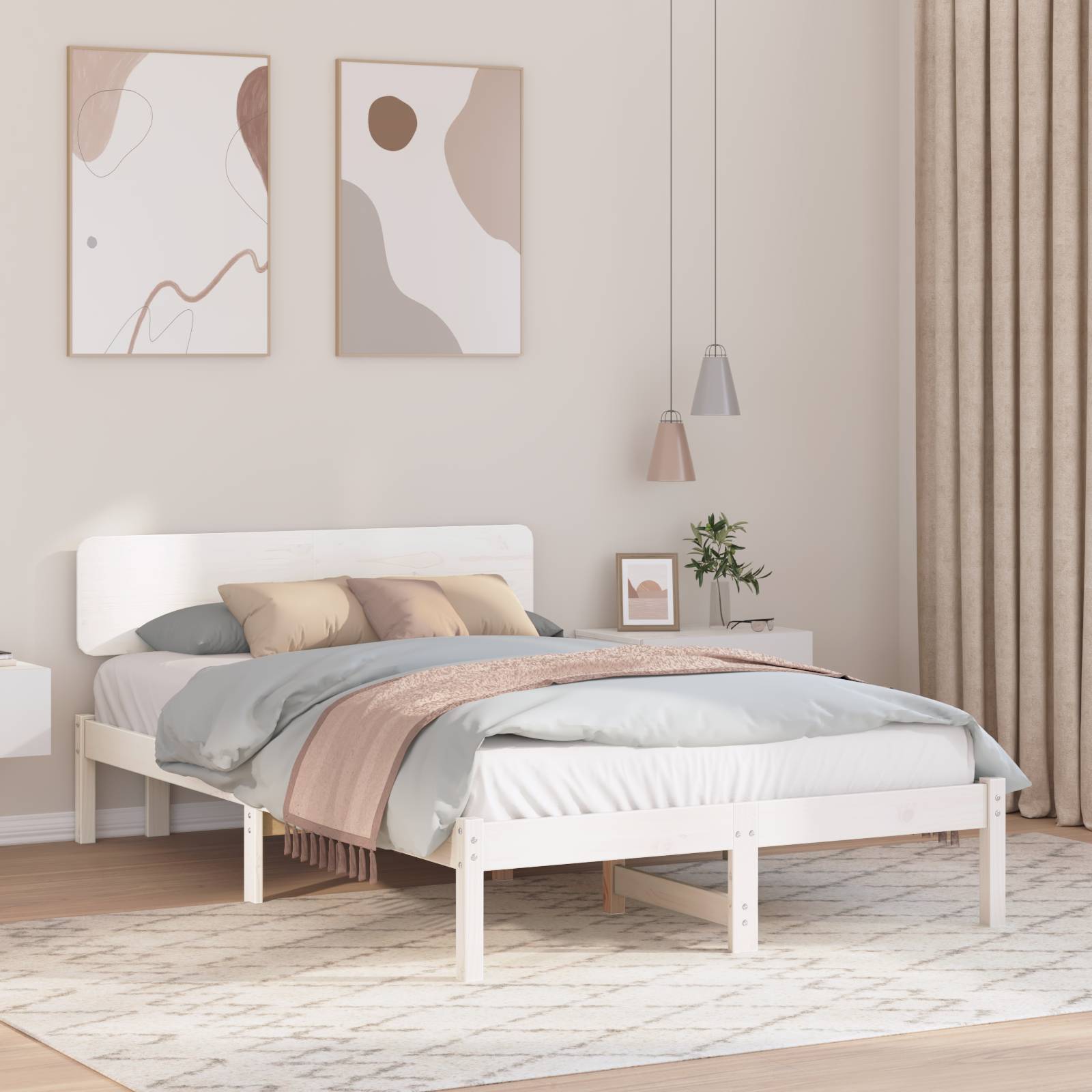 vidaXL Bettgestell mit Kopfteil Weiß 135x190 cm Massivholz Kiefer