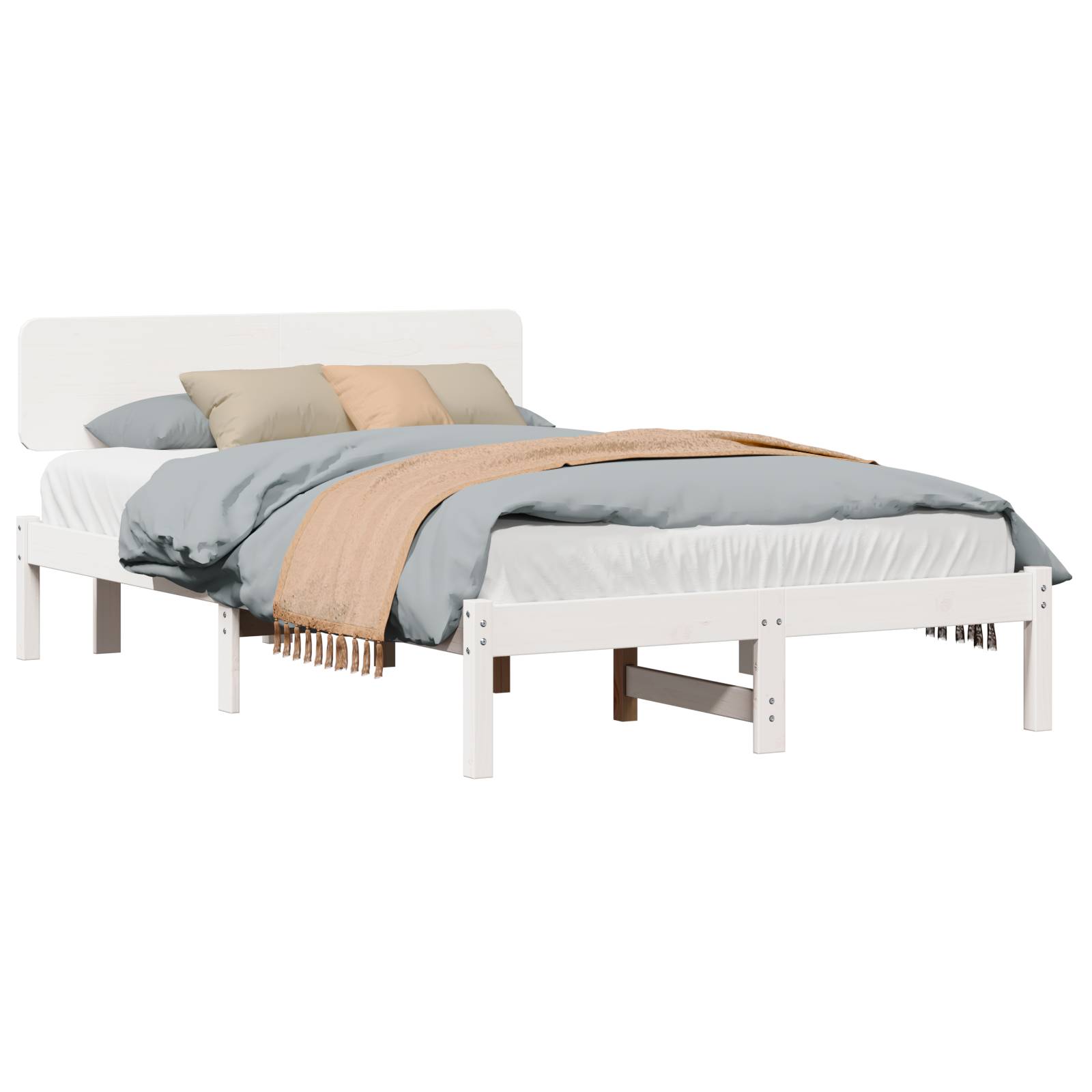 vidaXL Bettgestell mit Kopfteil Weiß 135x190 cm Massivholz Kiefer