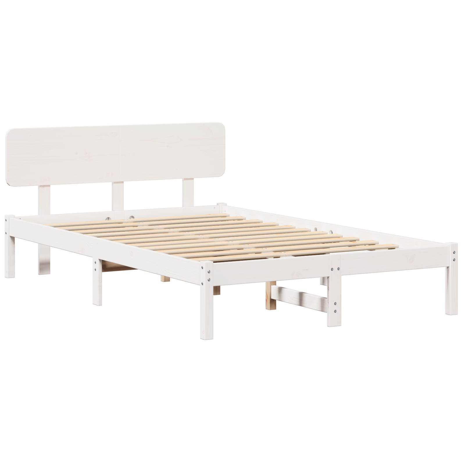 vidaXL Bettgestell mit Kopfteil Weiß 135x190 cm Massivholz Kiefer