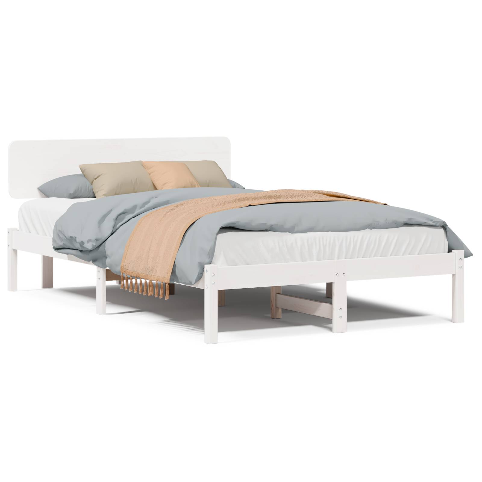 vidaXL Bettgestell mit Kopfteil Weiß 135x190 cm Massivholz Kiefer