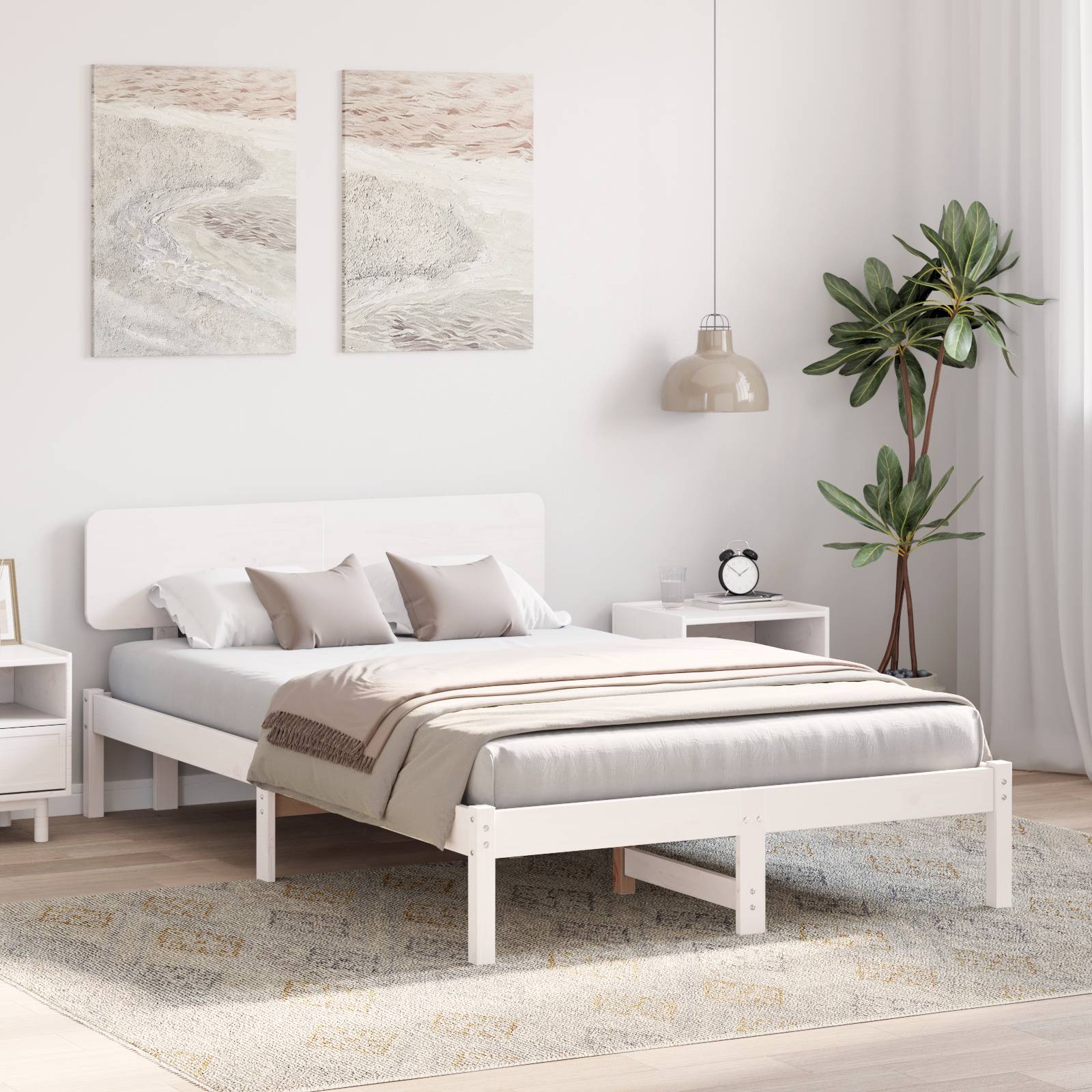 vidaXL Bettgestell mit Kopfteil Weiß 135x190 cm Massivholz Kiefer