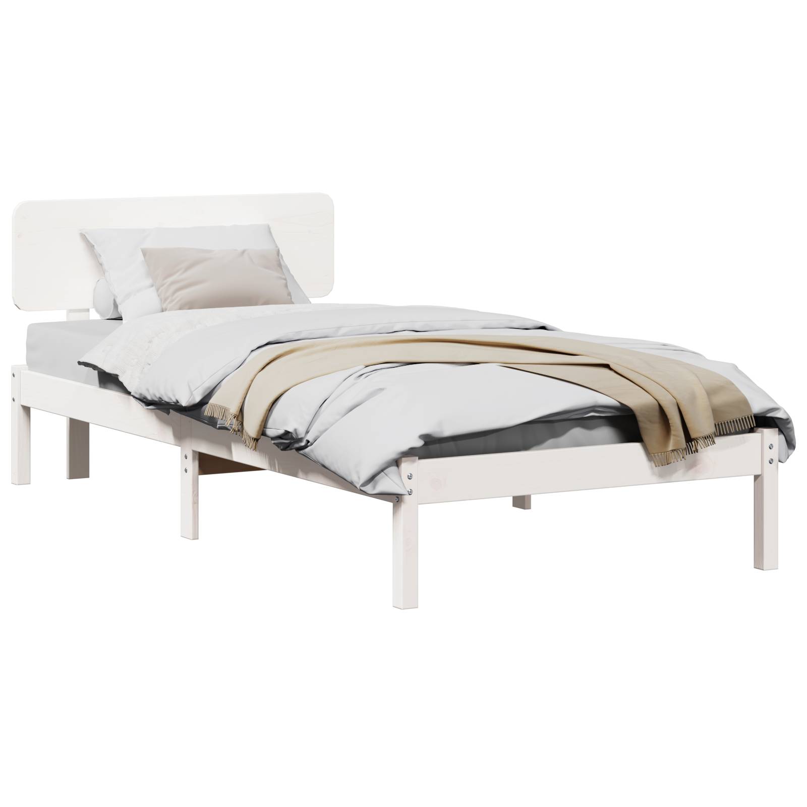 vidaXL Bettgestell mit Kopfstütze Weiß 75x190 cm Kiefer Massivholz
