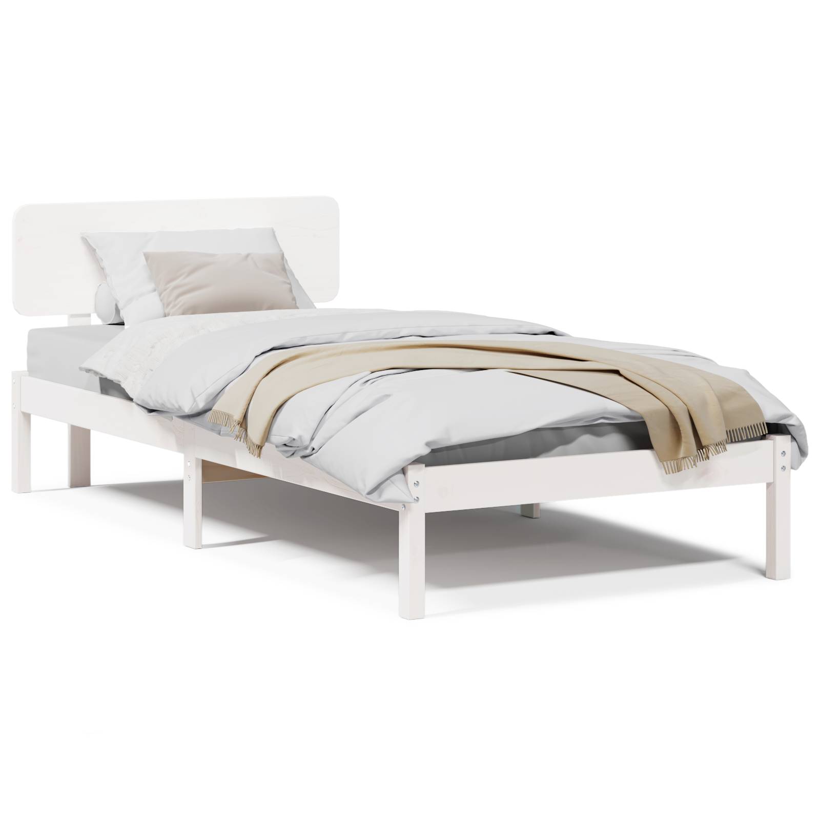 vidaXL Bettgestell mit Kopfstütze Weiß 75x190 cm Kiefer Massivholz
