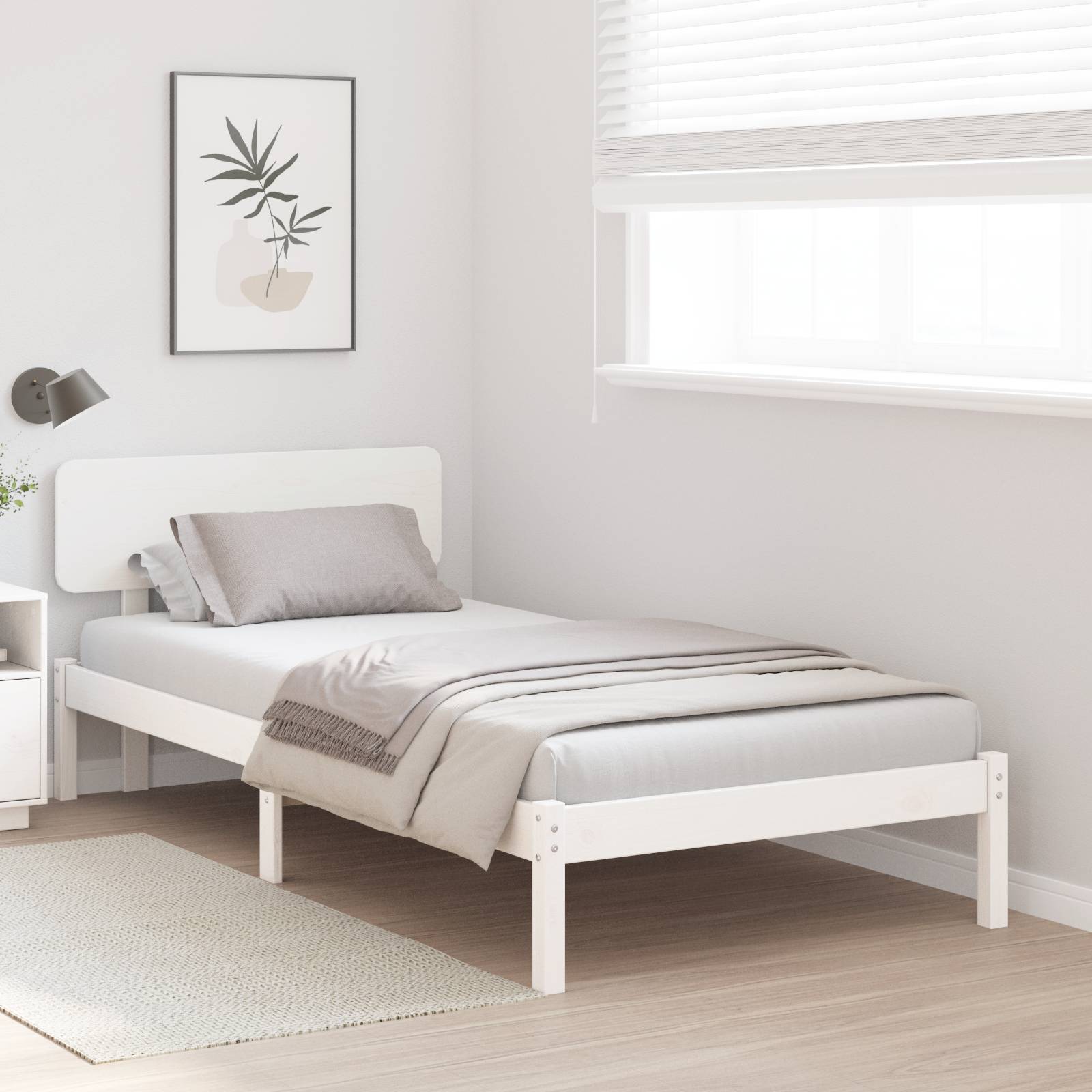 vidaXL Bettgestell mit Kopfstütze Weiß 75x190 cm Kiefer Massivholz