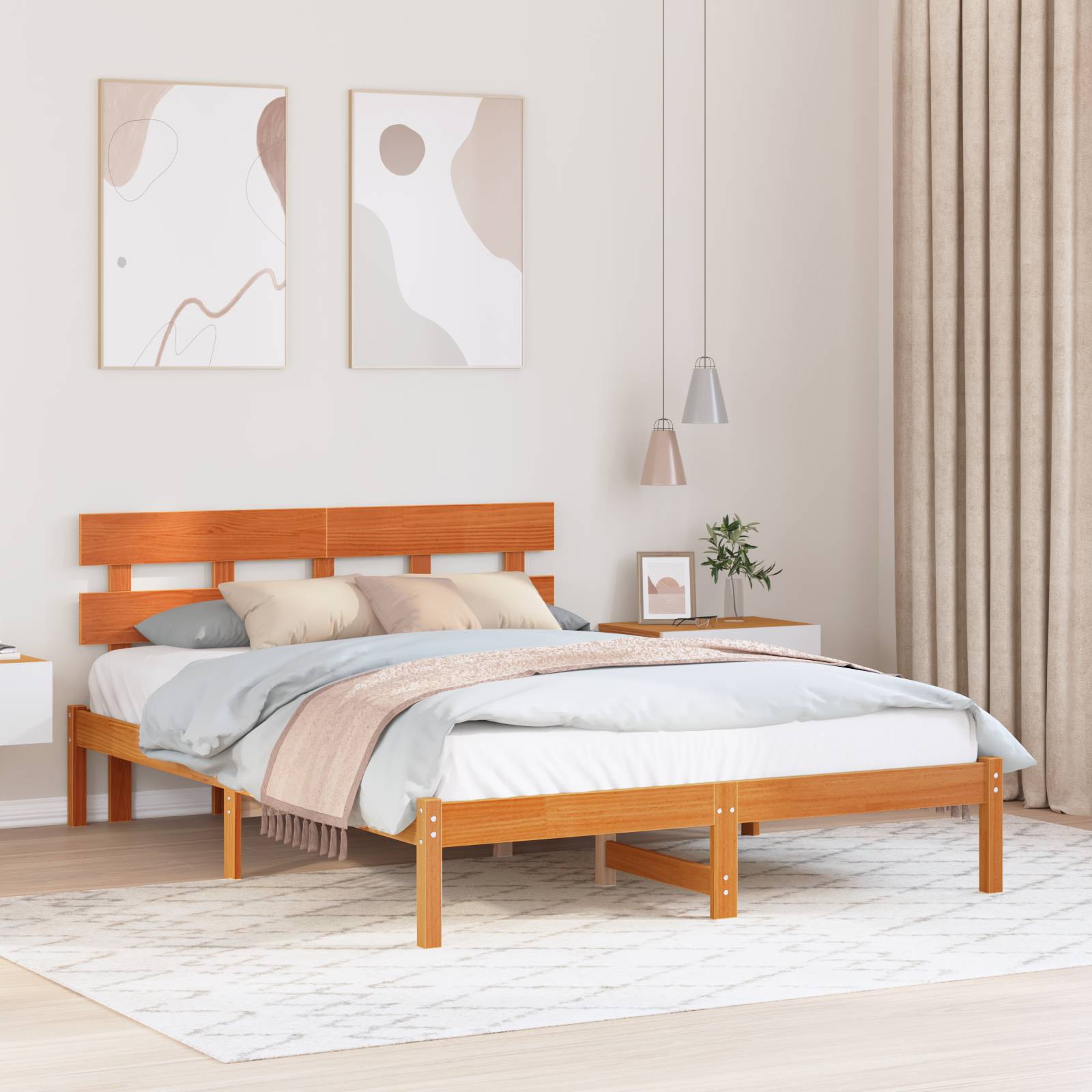 vidaXL Bettgestell mit Kopfteil Wachsbrown 160x200 cm Massivholz Kiefer
