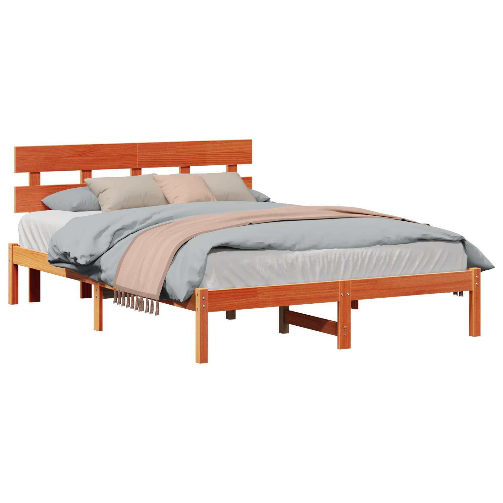 vidaXL Bettgestell mit Kopfteil Wachsbrown 160x200 cm Massivholz Kiefer