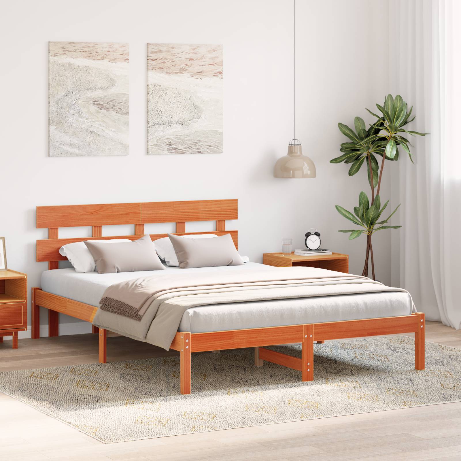 vidaXL Bettgestell mit Kopfteil Wachsbrown 160x200 cm Massivholz Kiefer