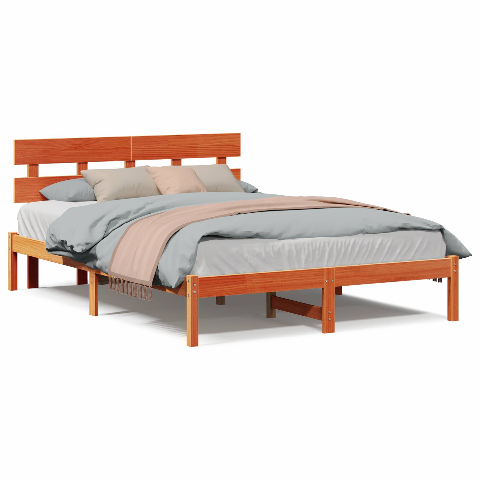 vidaXL Bettgestell mit Kopfteil Wachsbrown 160x200 cm Massivholz Kiefer