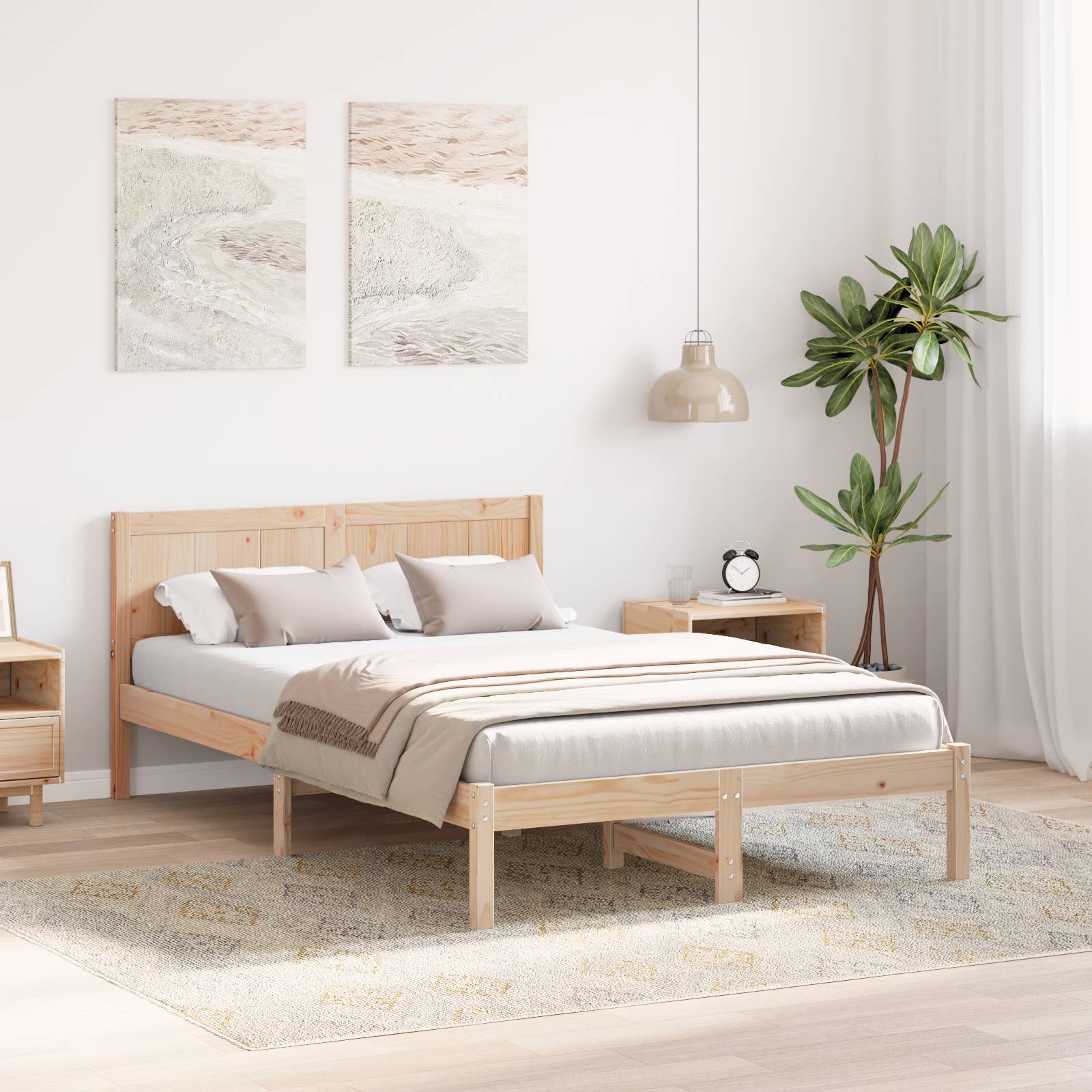 vidaXL Kiefer Bettgestell Natur Kiefer Holz 140 x 190 cm Langlebig