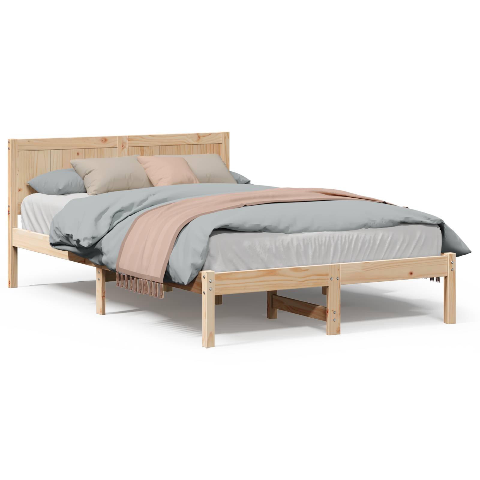 vidaXL Kiefer Bettgestell Natur Kiefer Holz 140 x 190 cm Langlebig