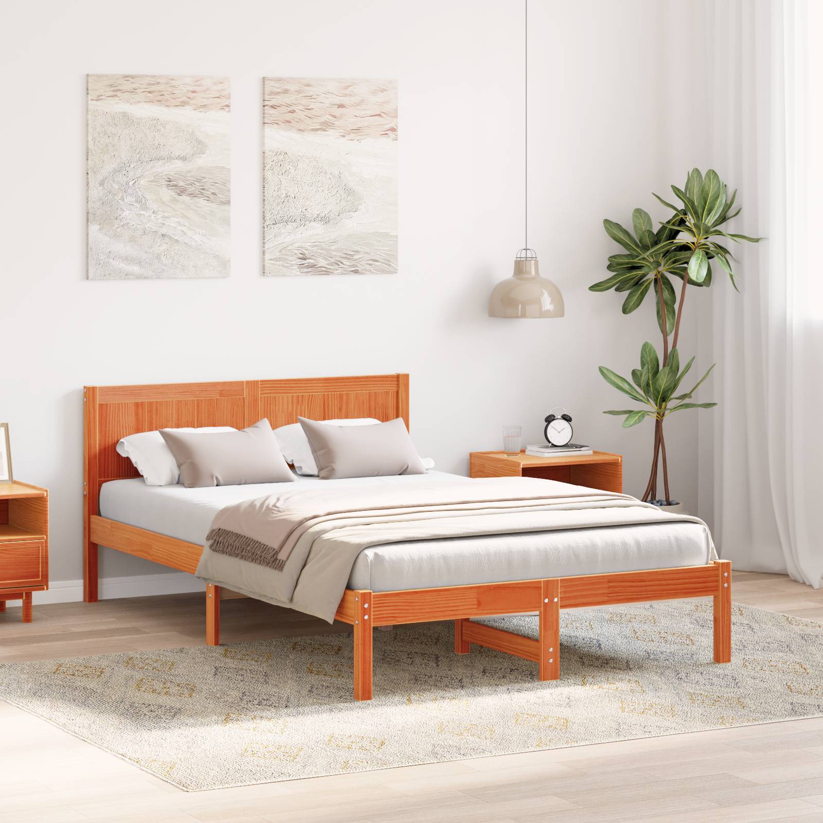 vidaXL Wachsbrown Bettgestell Wachsbrown Massivholz 120 x 200 cm
