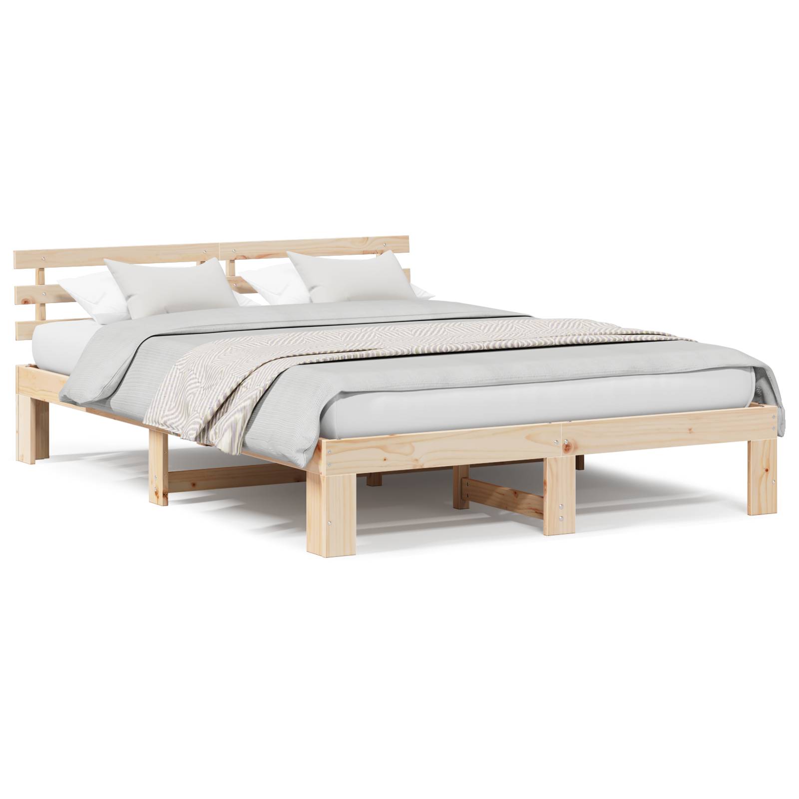 vidaXL Bettgestell aus massivem Kiefer Naturholz Massivholz Kiefer