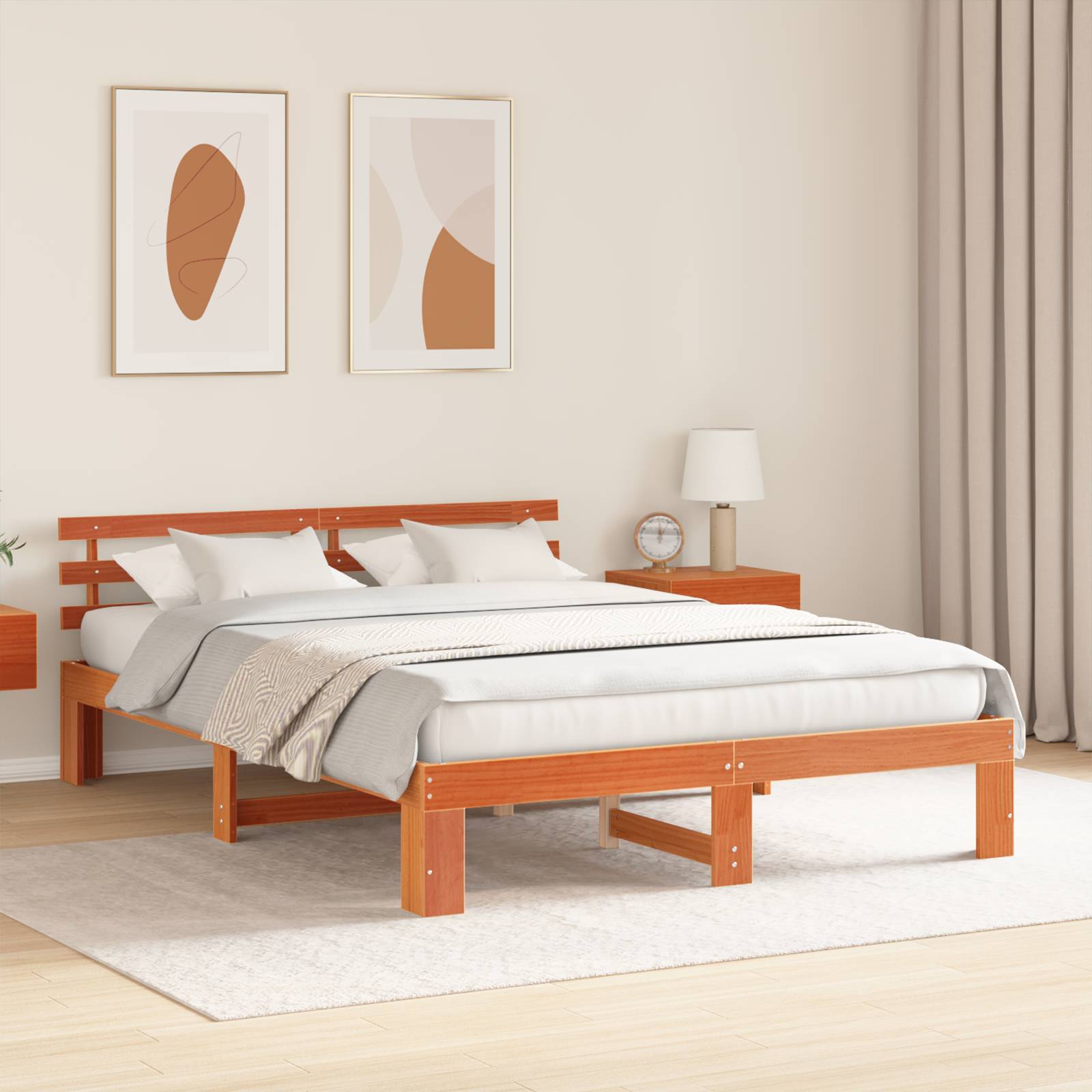 vidaXL Kiefer Bettgestell Wachsbrown Massivholz 150 x 200 cm Bettgestell