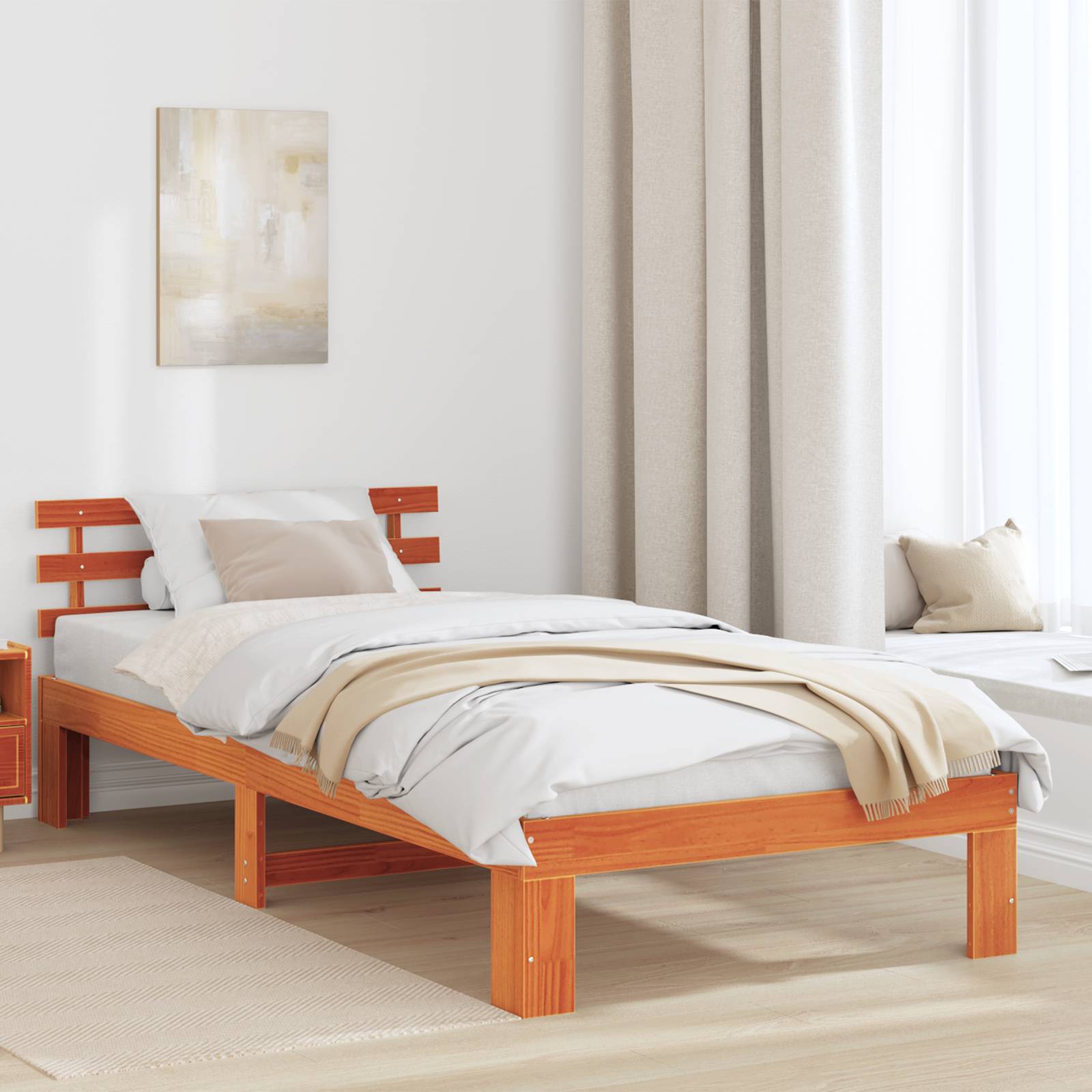 vidaXL Kiefer Bettrahmen Wachsbrown Massivholz Kiefer Einzel