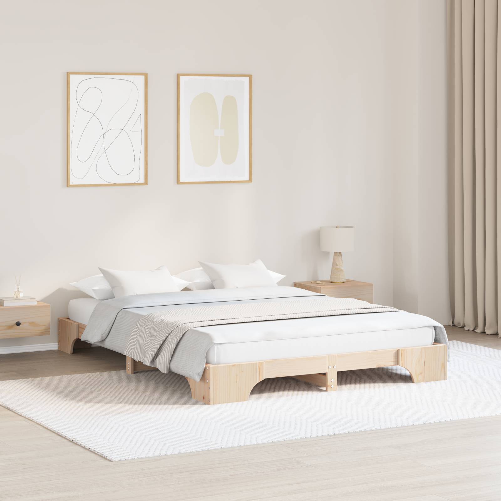vidaXL Bettgestell Natürlich Massivholz Kiefer Kingsize Langlebig