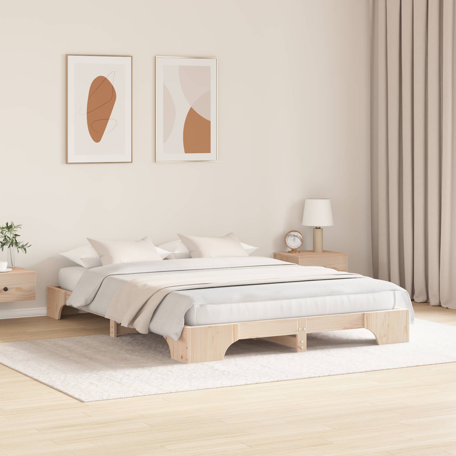 vidaXL Bettgestell Natürlich Massivholz Kiefer Kingsize Langlebig