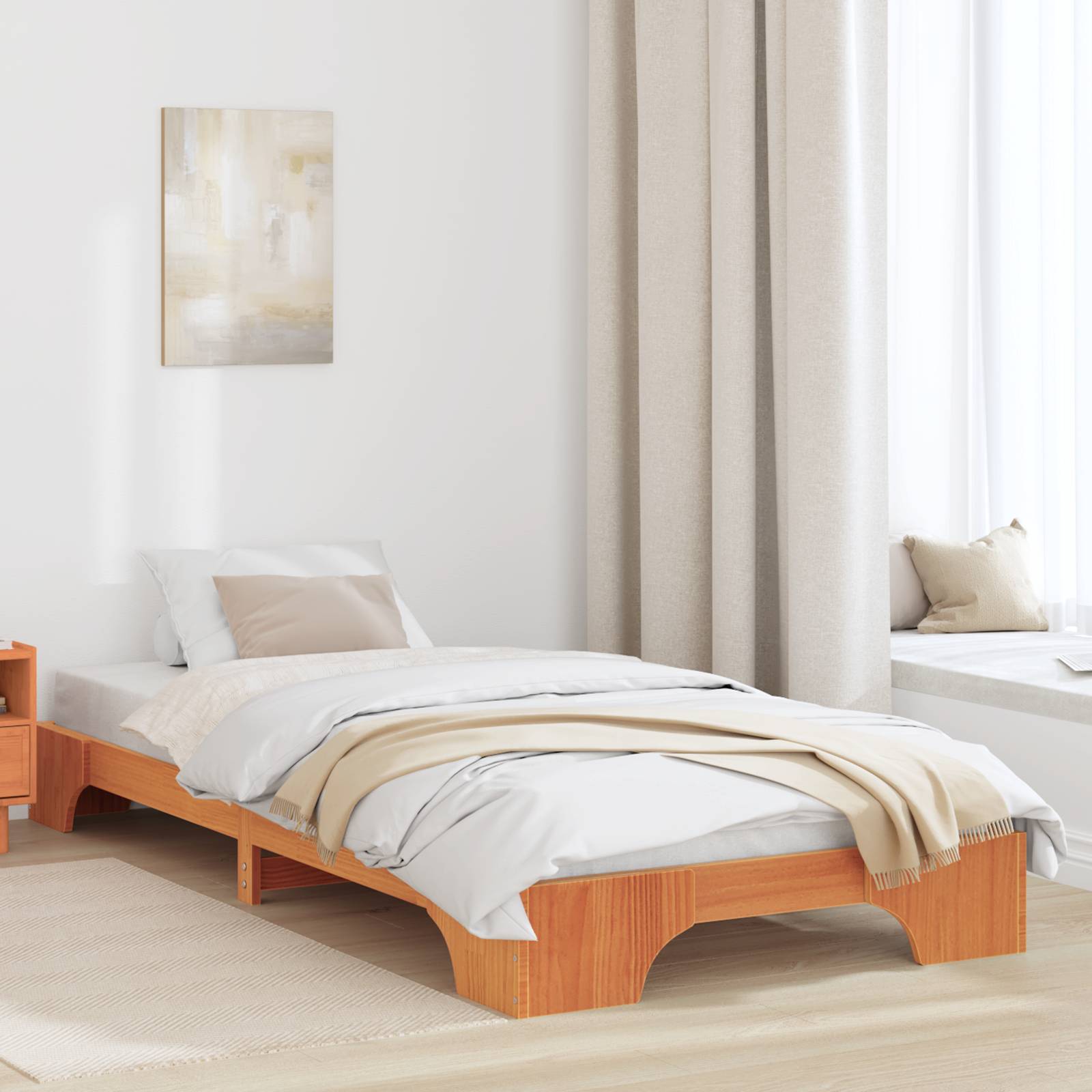 vidaXL Bettgestell Gewachst Braun Massivholz 80 x 200 cm Bettgestell