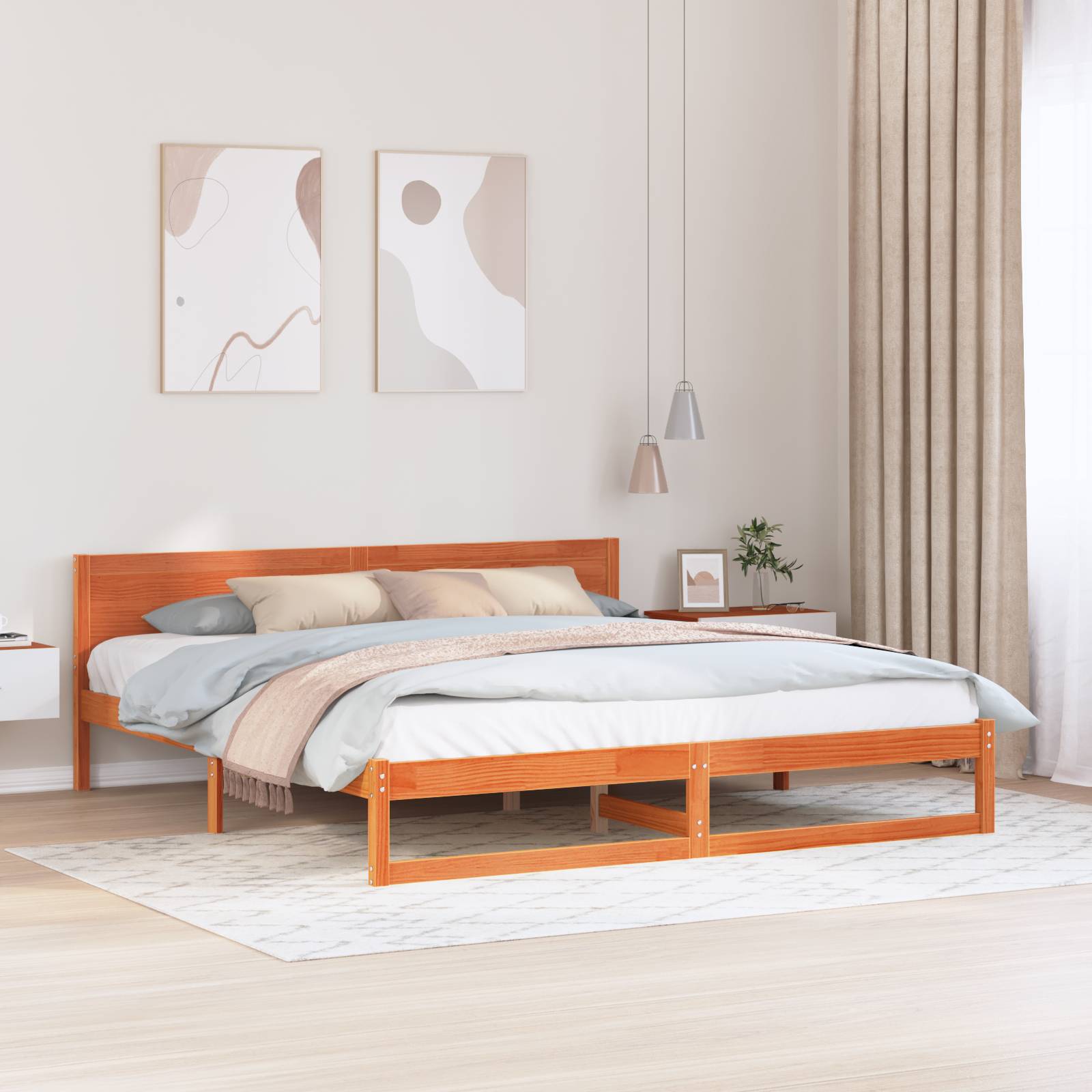 vidaXL Bettgestell Wachsbraun Massivholz Kiefer 180 x 200 cm Langlebig