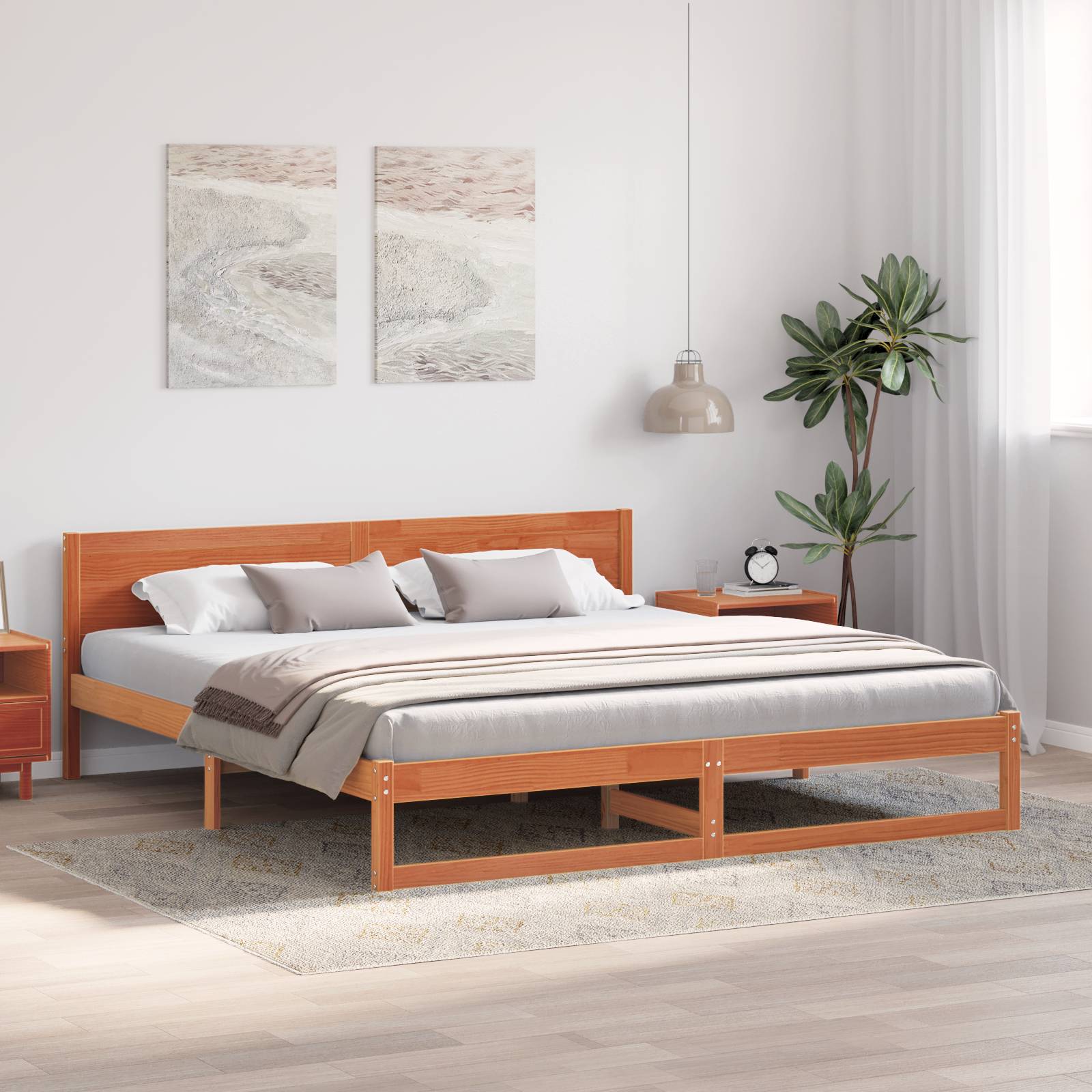 vidaXL Bettgestell Wachsbraun Massivholz Kiefer 180 x 200 cm Langlebig