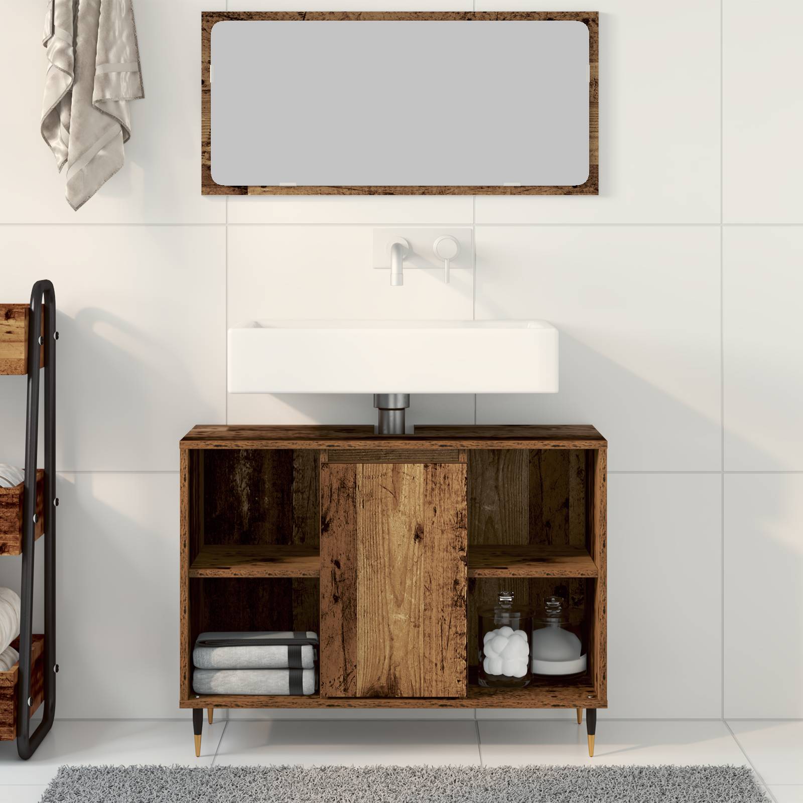 vidaXL Rustikaler Badezimmer Waschtisch Altes Holz Massivholz Mittel