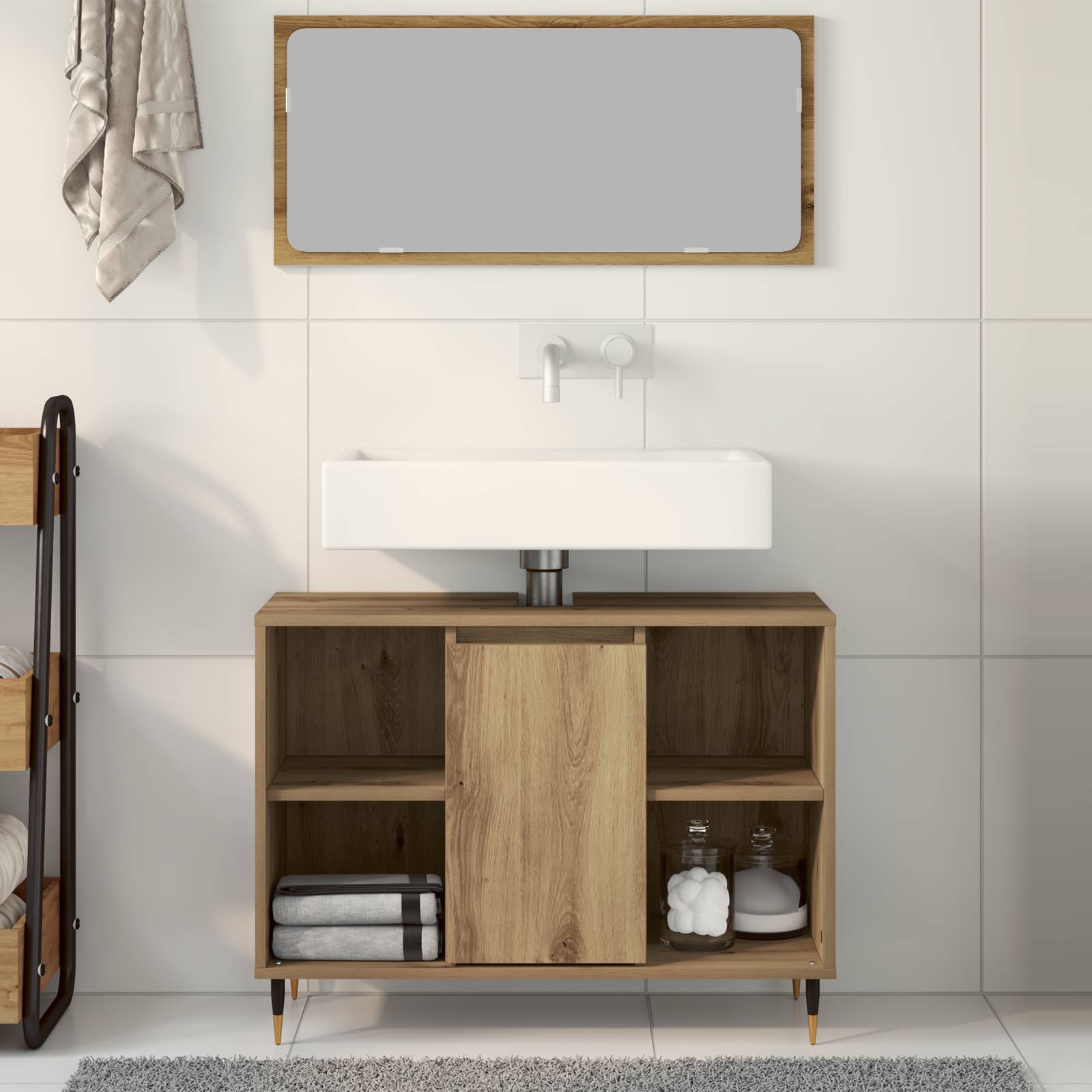 vidaXL Waschtisch Kunsthandwerk Eiche MDF Standard Waschtisch