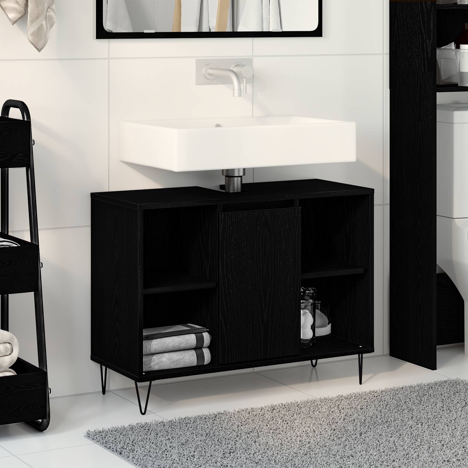 vidaXL Schwarzer Eichenwaschtisch Schwarze Eiche MDF Mittel