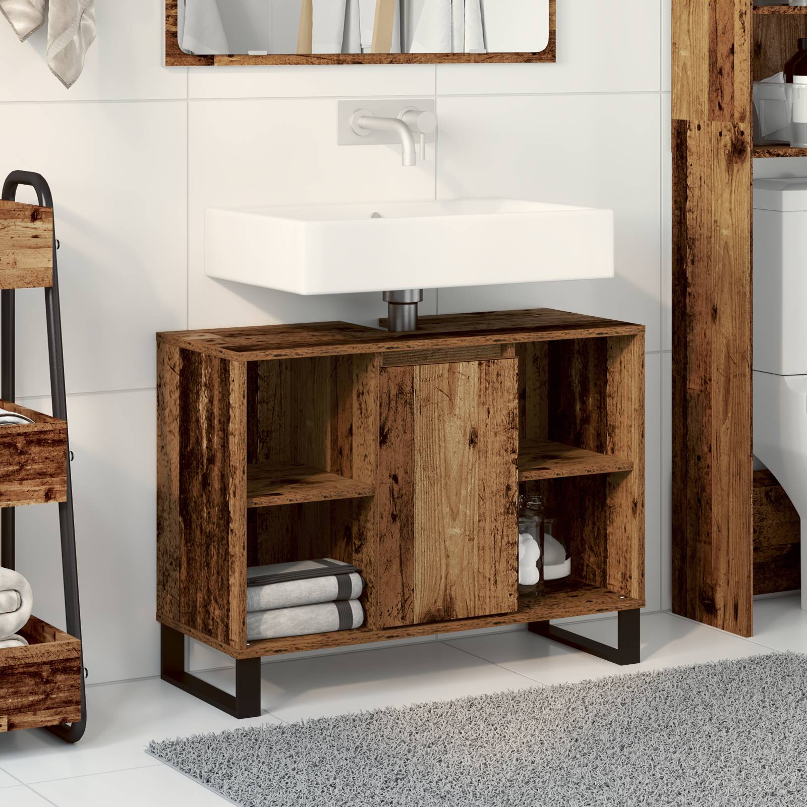 vidaXL Badezimmer-Waschtisch Altes Holz Spanplatte Mittel