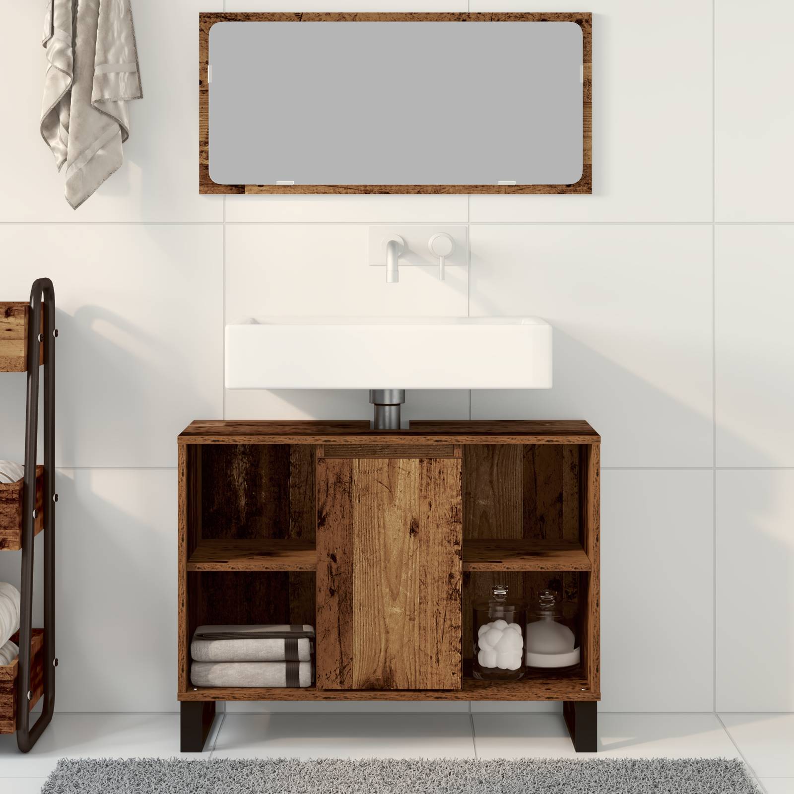 vidaXL Badezimmer-Waschtisch Altes Holz Spanplatte Mittel