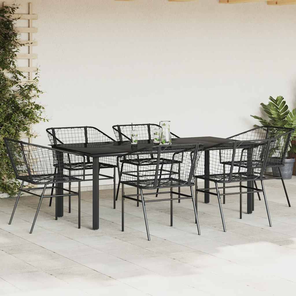 vidaXL 7-teiliges Garten-Esszimmerset aus schwarzem Polyrattanglas