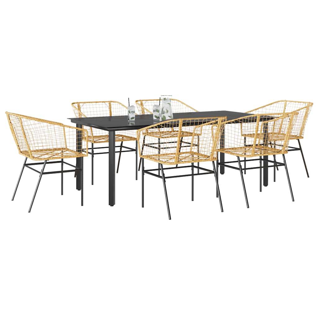 vidaXL 7-teiliges Garten-Esszimmerset Braunes Polyrattanglas
