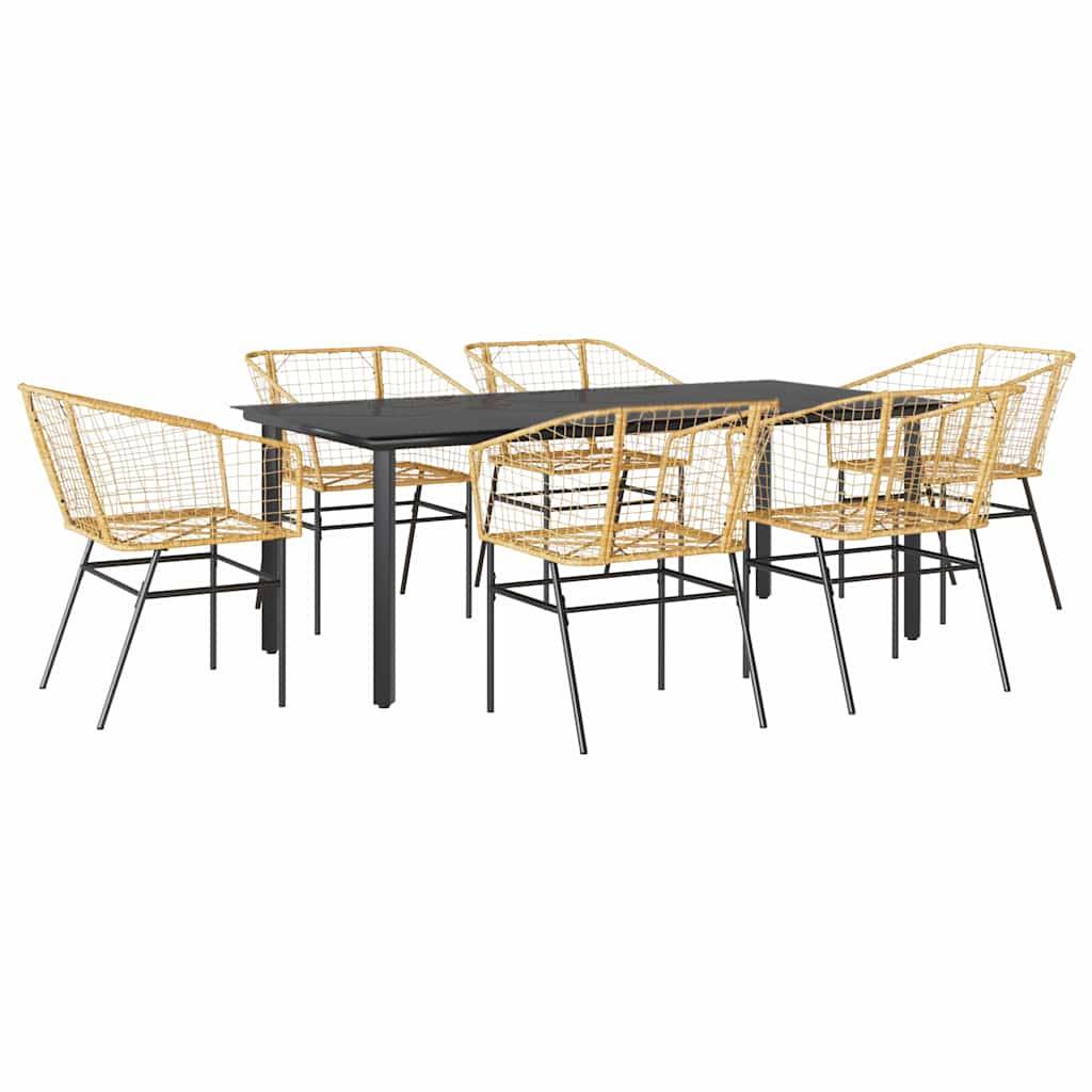 vidaXL 7-teiliges Garten-Esszimmerset Braunes Polyrattanglas