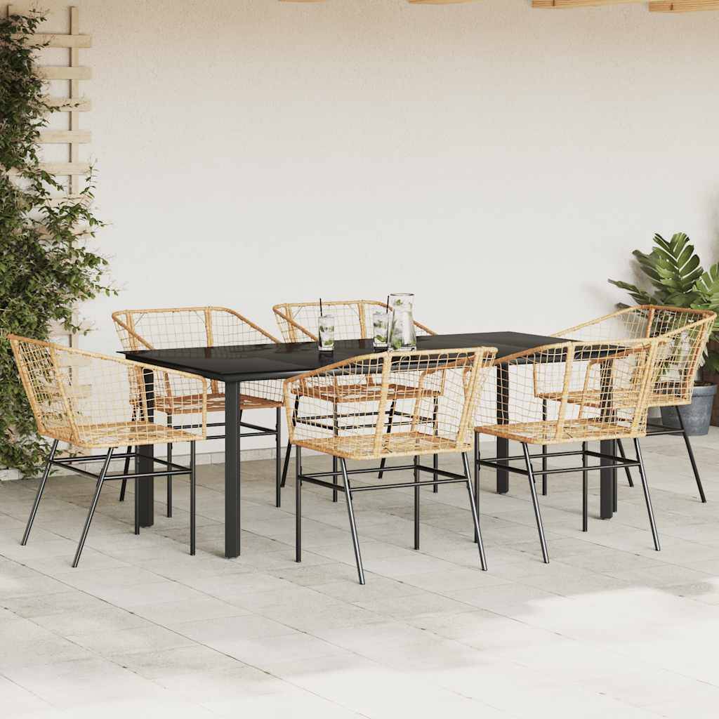 vidaXL 7-teiliges Garten-Esszimmerset Braunes Polyrattanglas