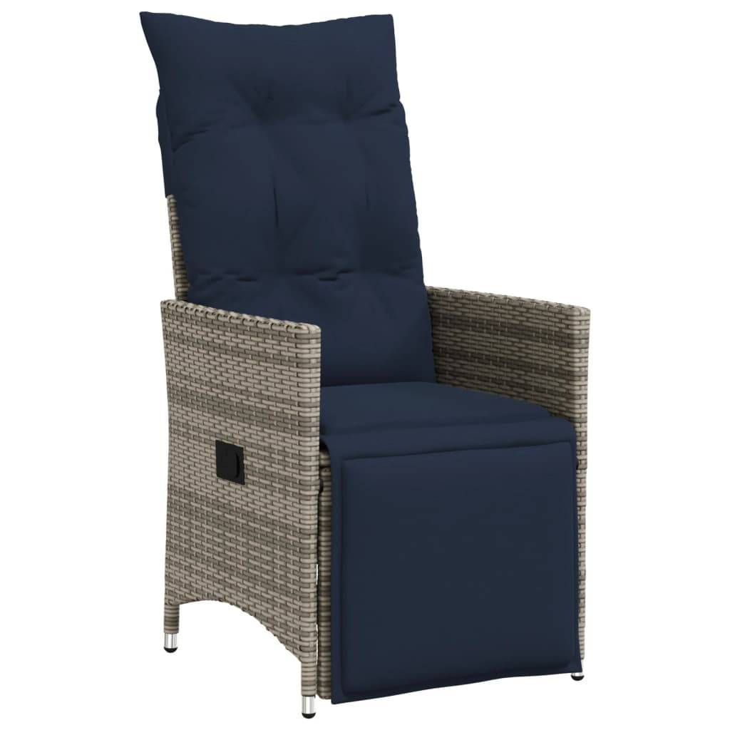vidaXL Gartensessel Verstellbar mit Kissen Grau Poly Rattan