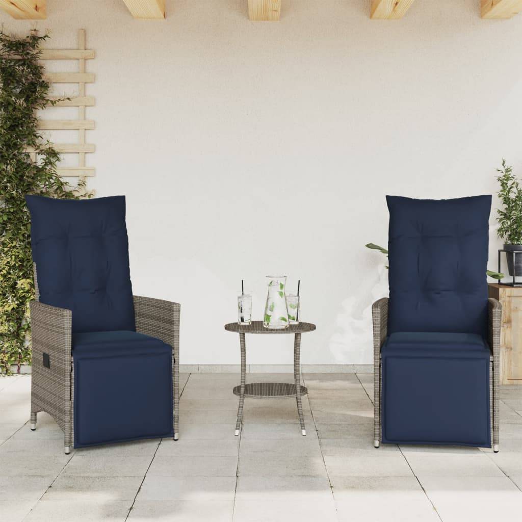 vidaXL 3-teiliges Bistro-Set mit Kissen Grau Poly Rattan