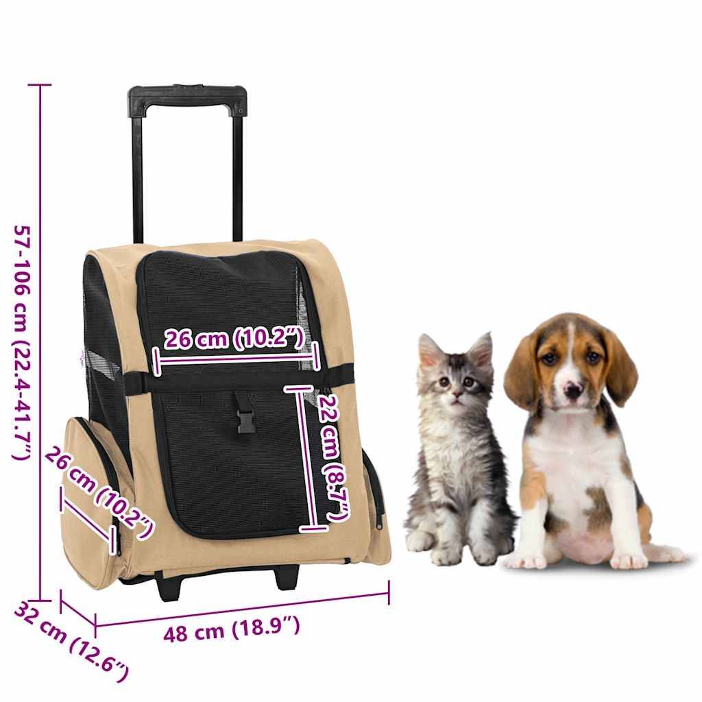 vidaXL Trolley für Haustiere 3-in-1 Sandfarbe 48x32x57 cm cm Oxford-Gewebe