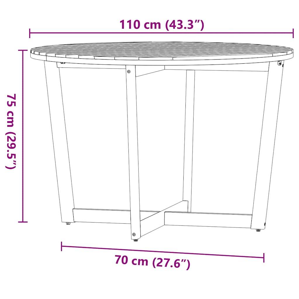 vidaXL Garten-Esstisch Rund Ø110x75 cm Massivholz Akazie