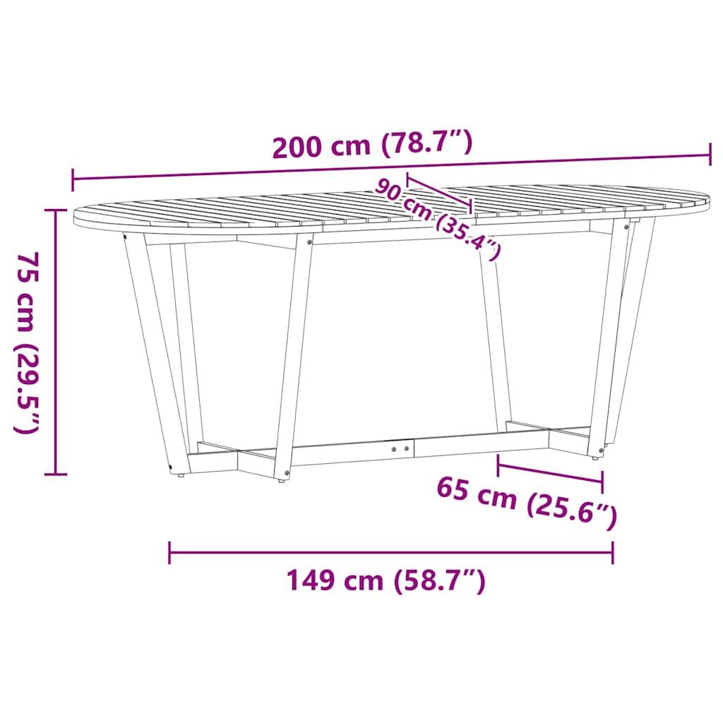 vidaXL Garten-Esstisch Oval 200x90x75 cm Massivholz Akazie
