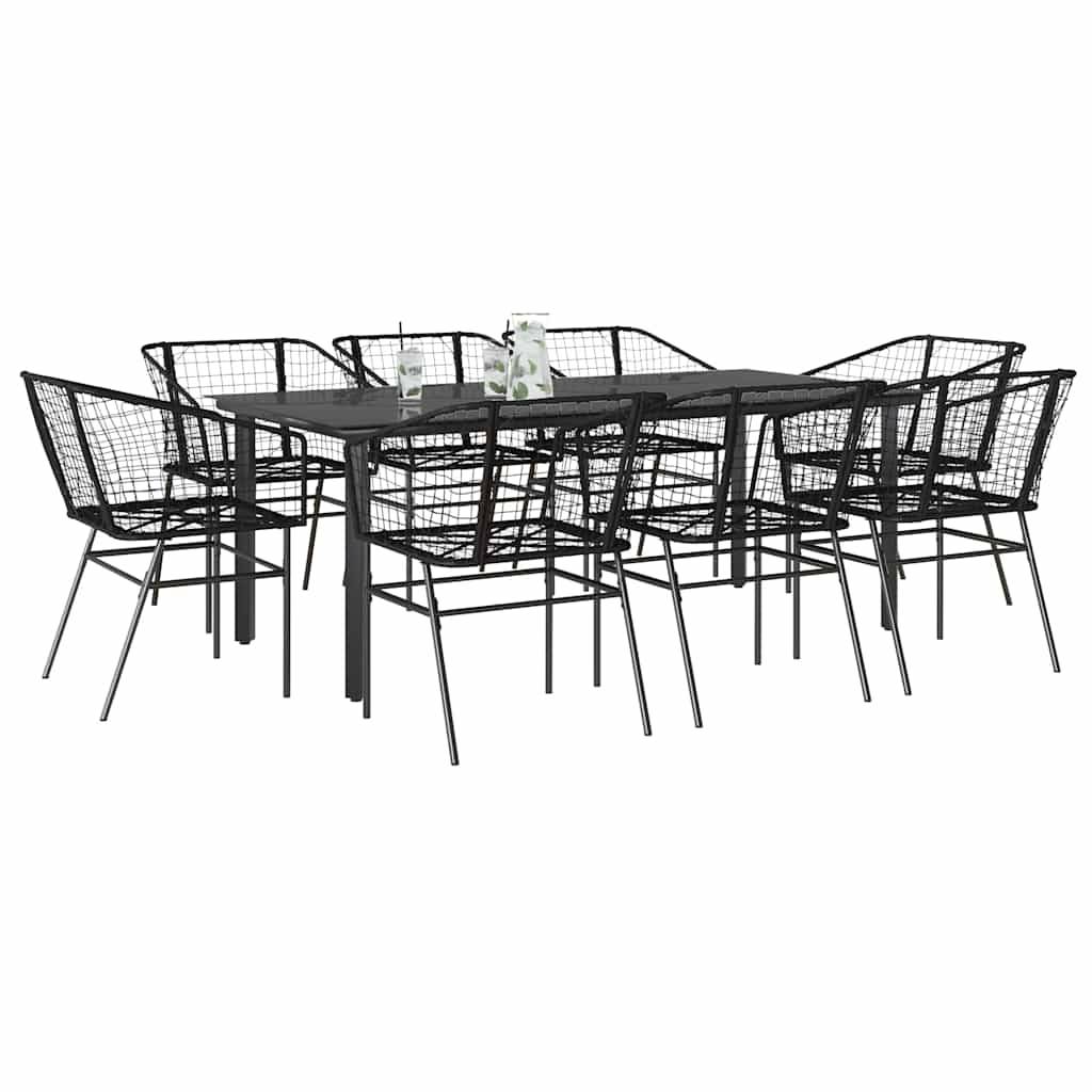 vidaXL 9-teiliges Garten-Esszimmerset aus schwarzem Polyrattanglas
