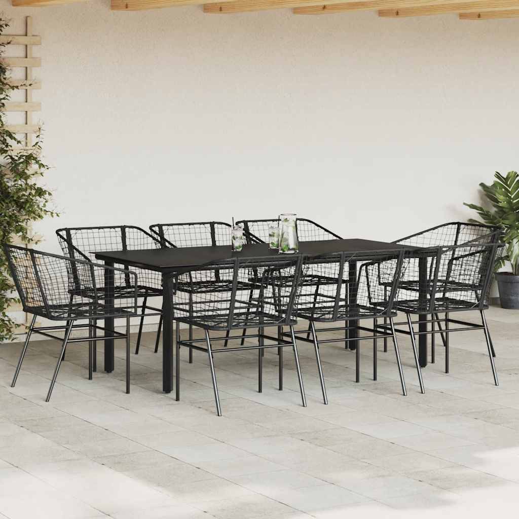 vidaXL 9-teiliges Garten-Esszimmerset aus schwarzem Polyrattanglas