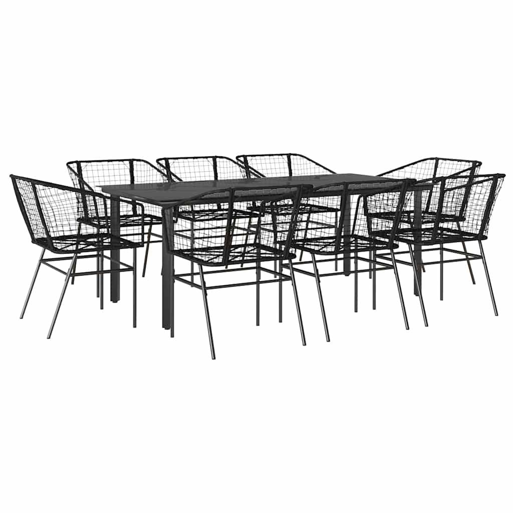 vidaXL 9-teiliges Garten-Esszimmerset aus schwarzem Polyrattanglas