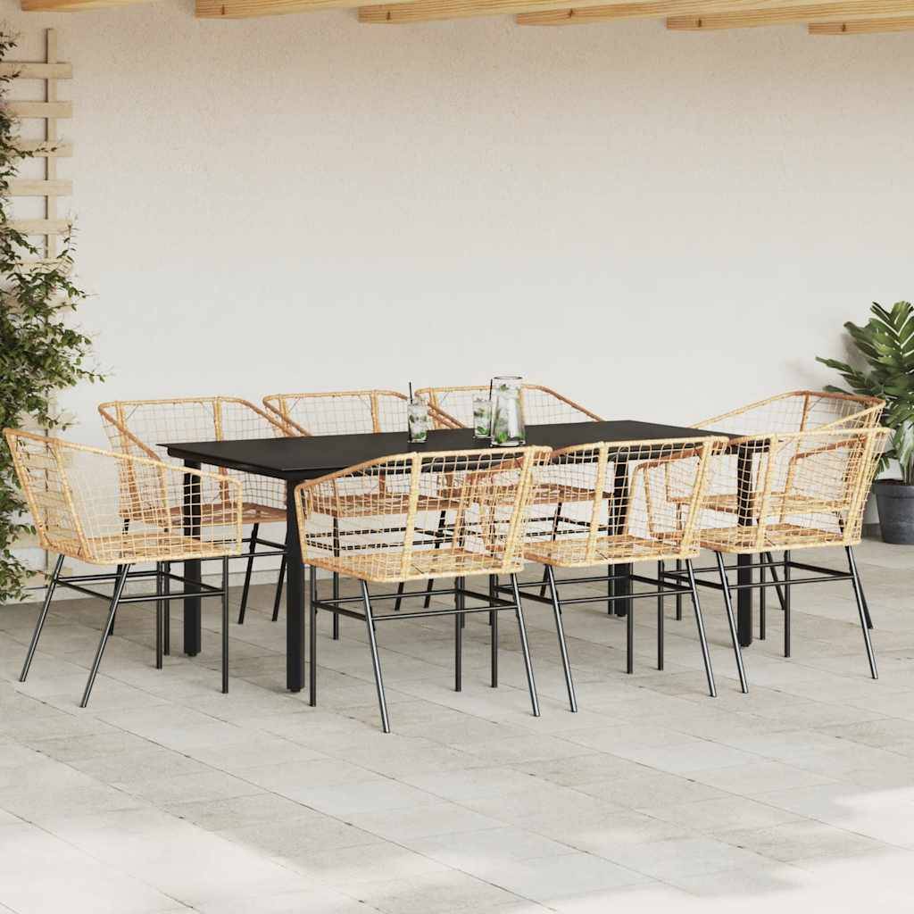 vidaXL 9-teiliges Garten-Esszimmerset Braunes Polyrattanglas