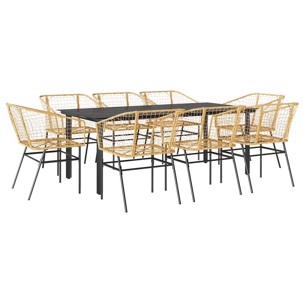 vidaXL 9-teiliges Garten-Esszimmerset Braunes Polyrattanglas