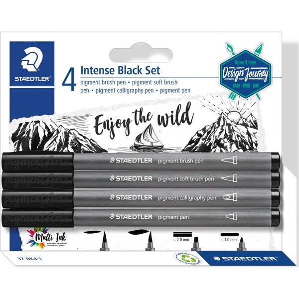 Pigment brush pen Intense Black Set 4 Stück